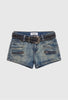 Kadın Kot Rengi Mini Kemer Dahil Özel Tasarım Denim Şort