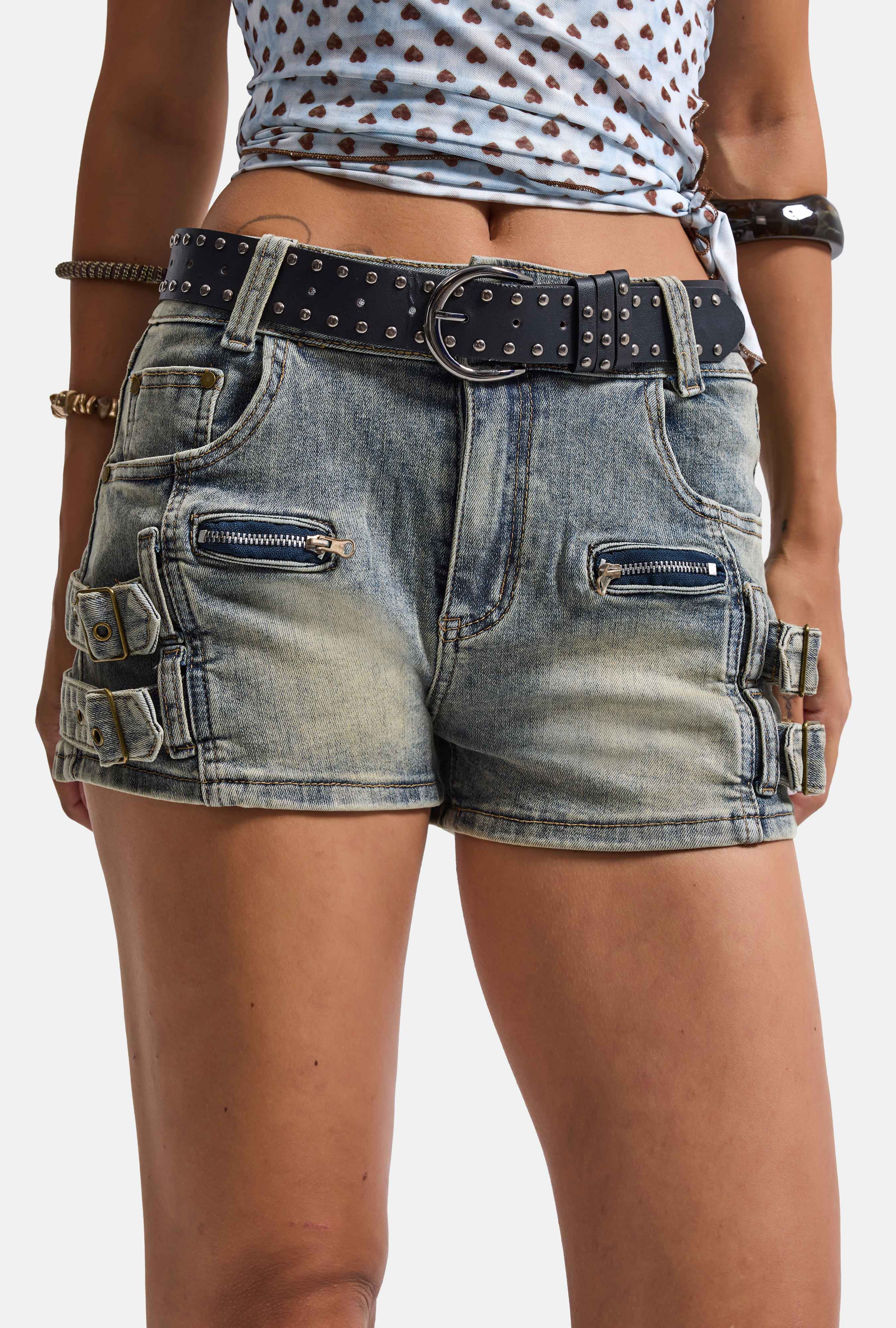 Kadın Kot Renk Süper Mini Özel Tasarım Denim Şort