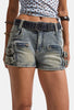 Kadın Kot Renk Süper Mini Özel Tasarım Denim Şort