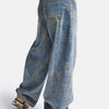 Kadın Mavi Baggy Fit T11T Özel Desenli Kumaş Tasarım Denim Jean