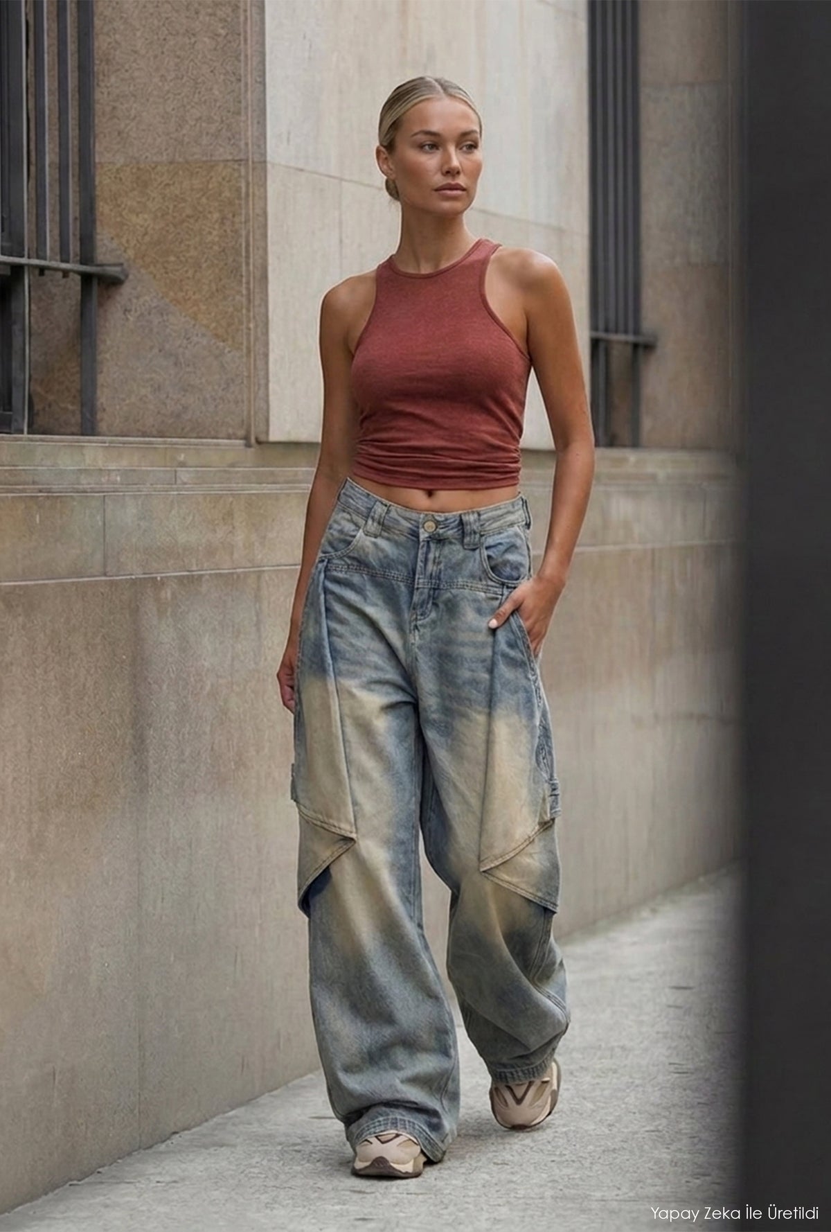 Kadın Kot Rengi Baggy Fit T13T Özel Tasarım Denim Jean
