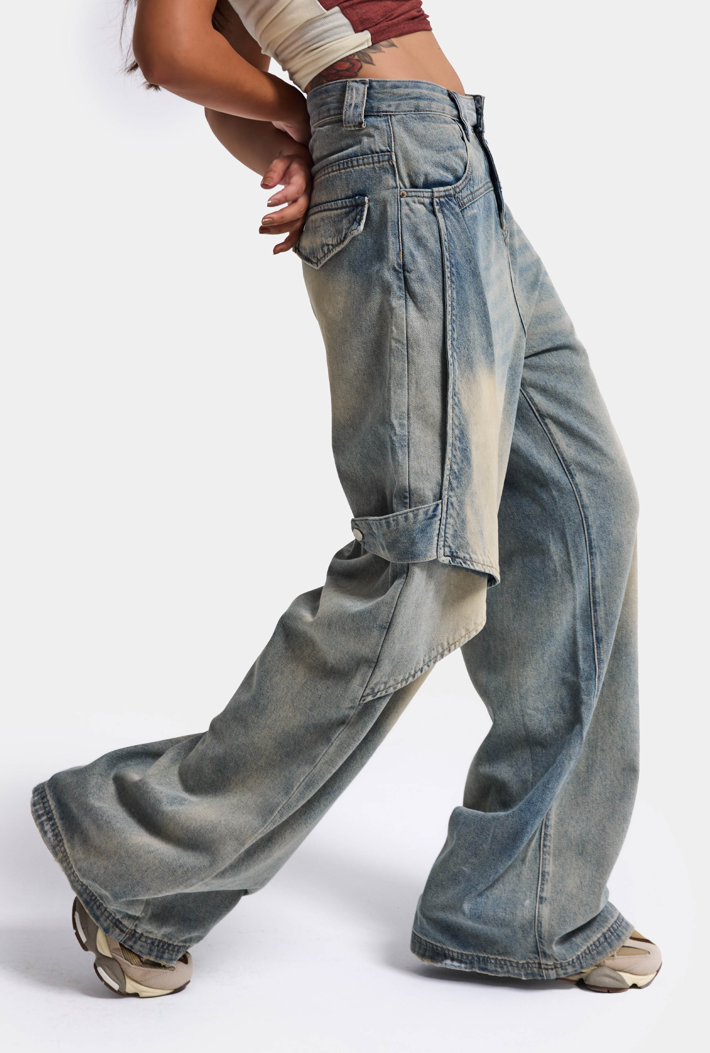 Kadın Kot Rengi Baggy Fit T13T Özel Tasarım Denim Jean