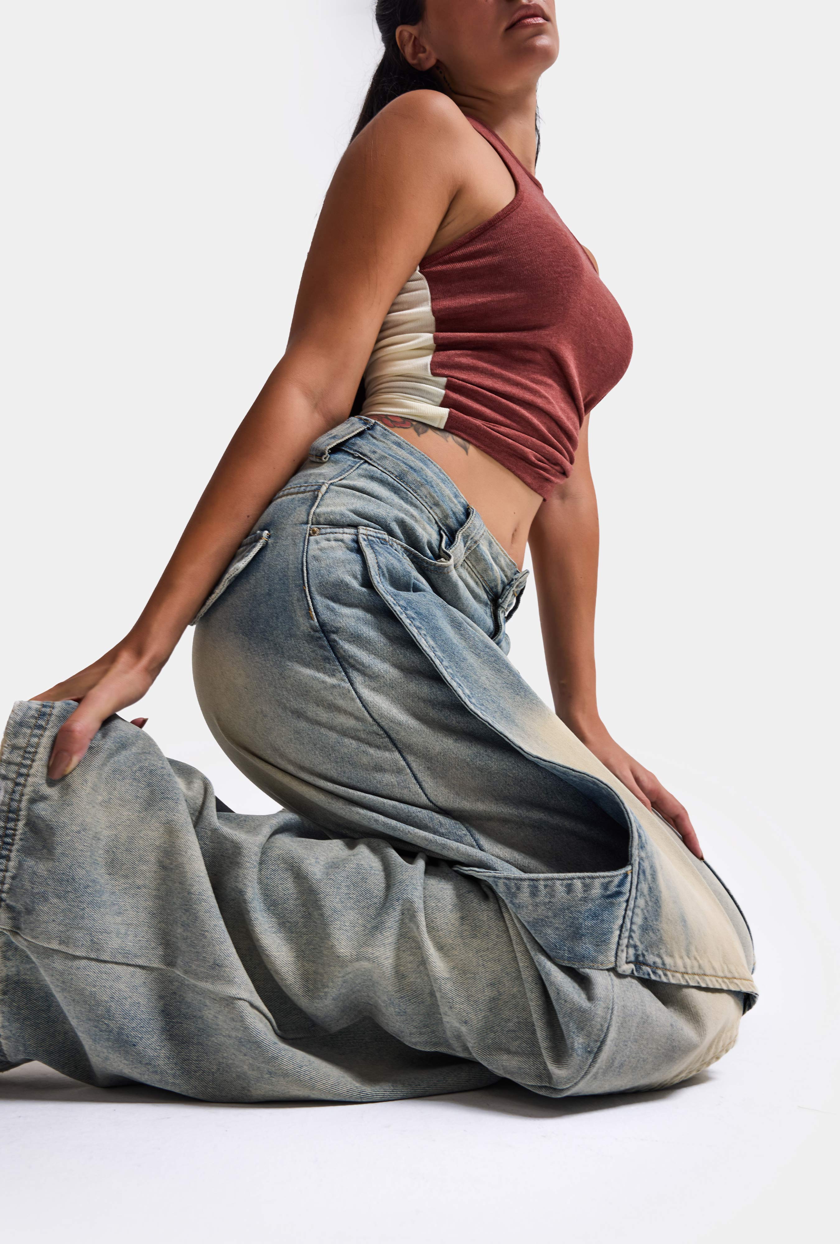 Kadın Kot Rengi Baggy Fit T13T Özel Tasarım Denim Jean