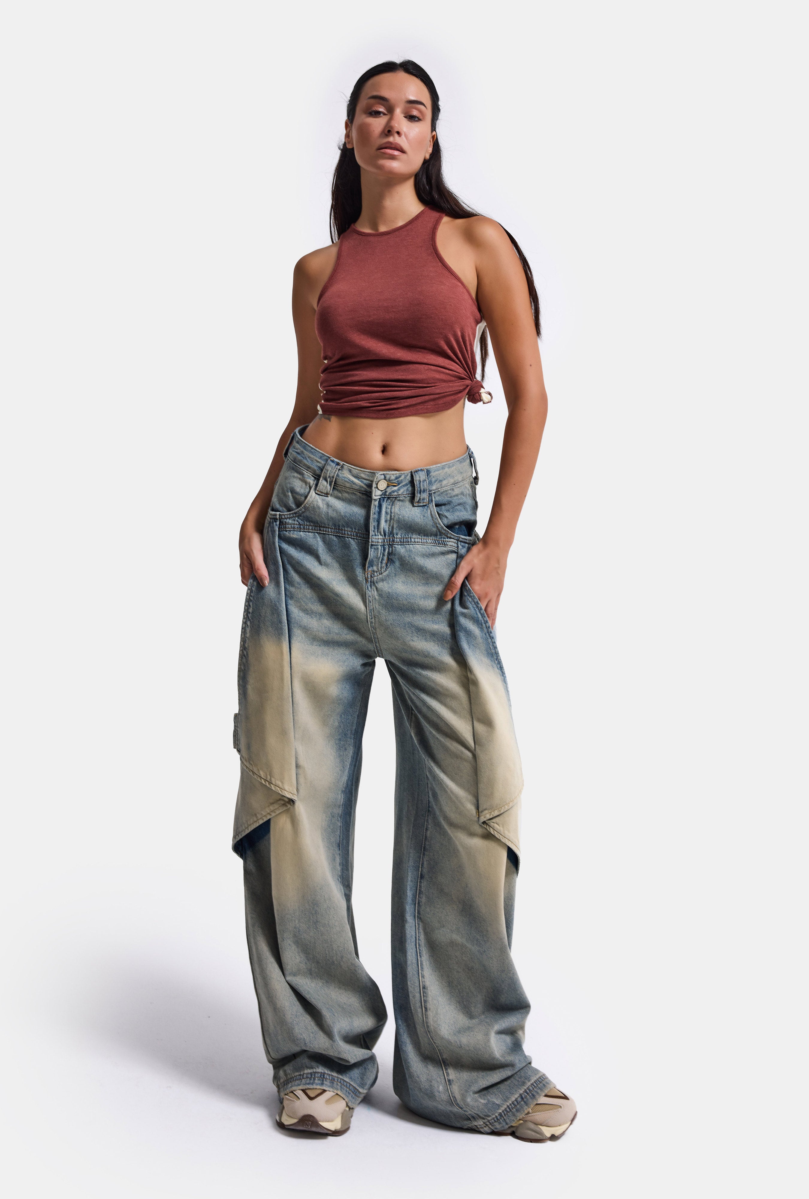 Kadın Kot Rengi Baggy Fit T13T Özel Tasarım Denim Jean