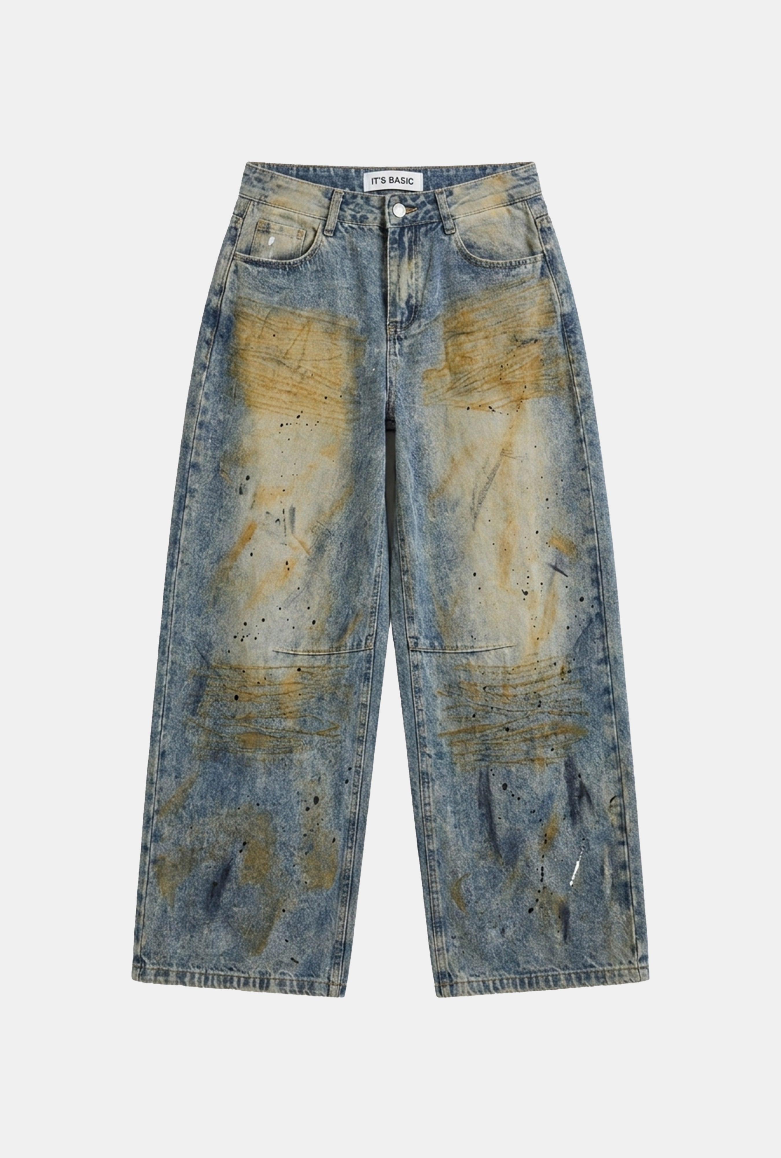 Kadın Kot Rengi Palazzo Fit T14T Özel Yıkama Tasarım Denim Jean