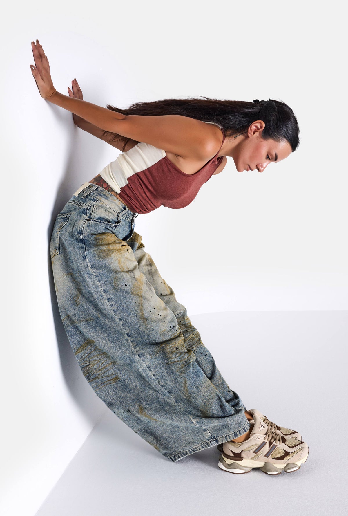 Kadın Kot Rengi Palazzo Fit T14T Özel Yıkama Tasarım Denim Jean