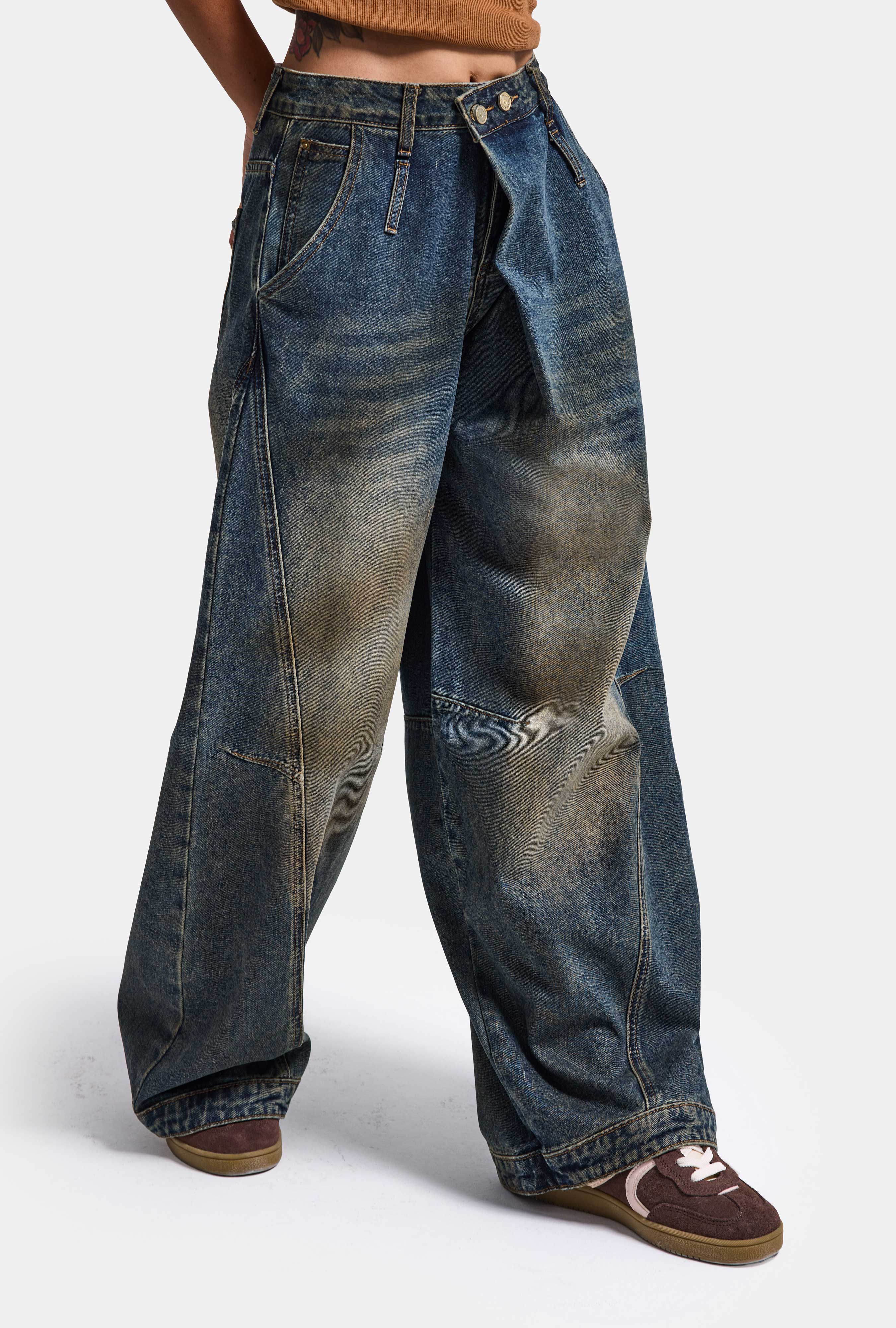 Kadın T.Kot Rengi Palazzo Baggy Fit T17T Özel Tasarım Denim Jean