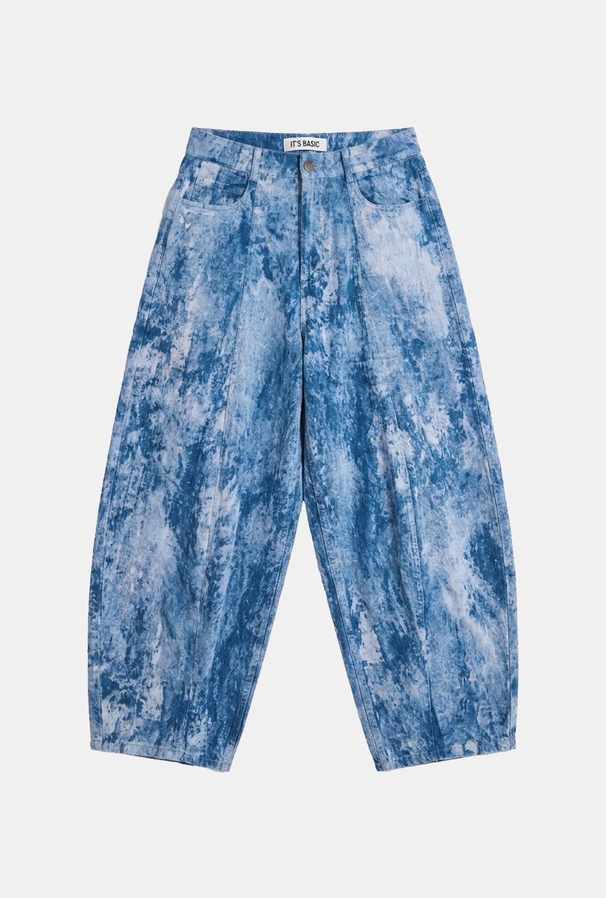 Kadın Mavi Baggy Fit Özel Kumaş Tasarım Pantolon