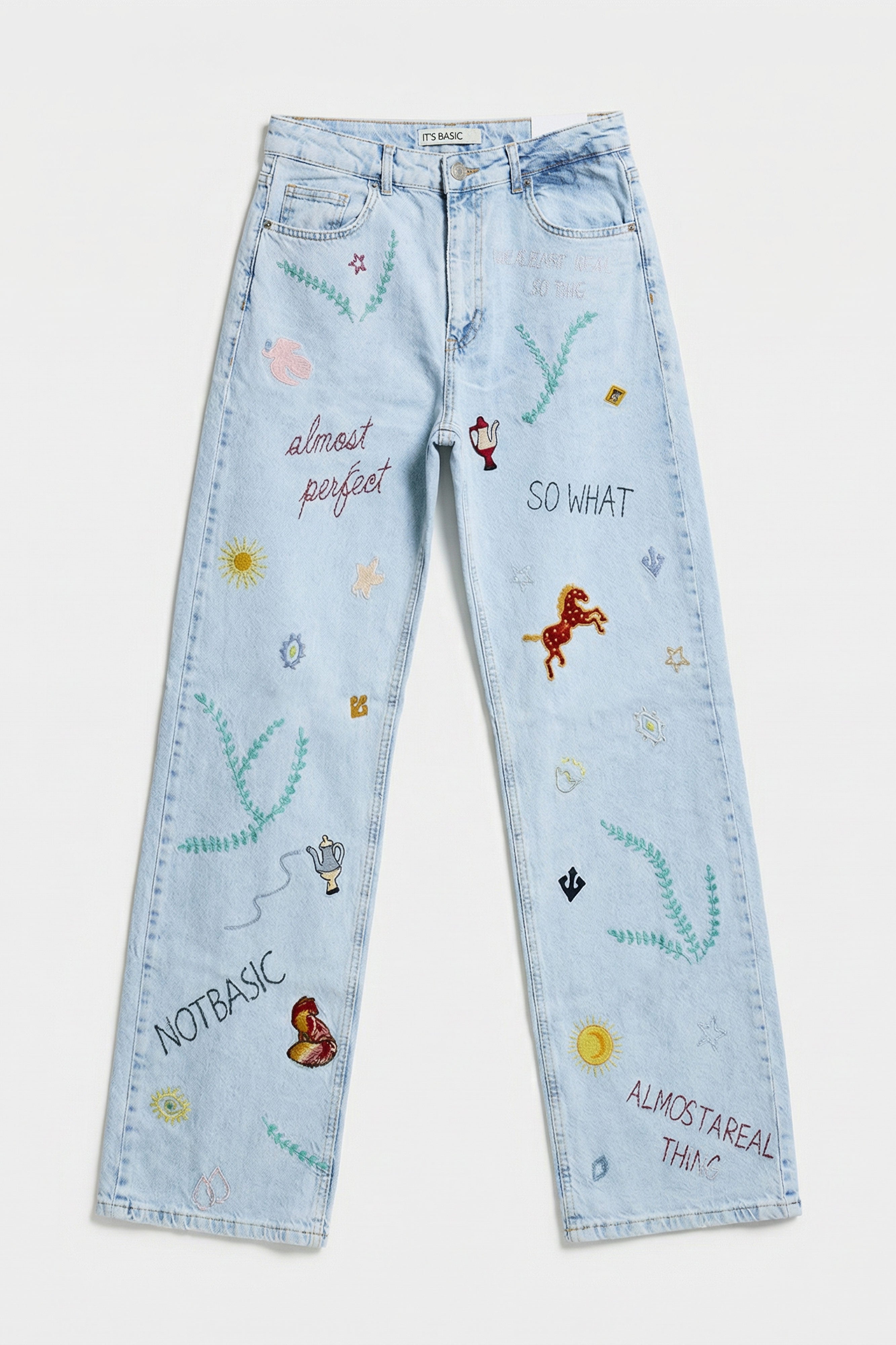 Kadın Ice 3s6-100 Straight Fit Özel Figür Nakışlı Tasarım Denim Jean