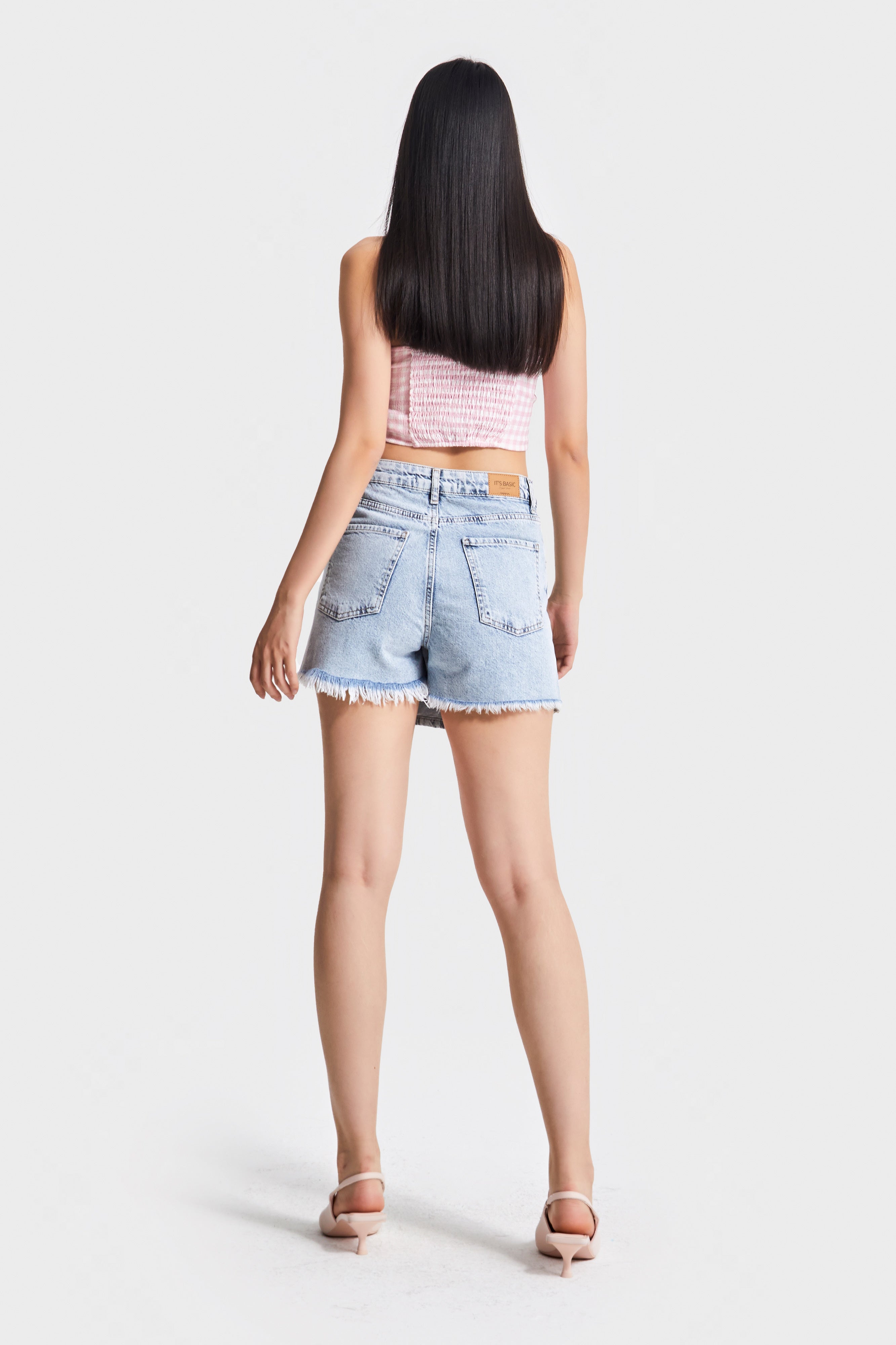 Snow Denim Color Women's Jean Shorts Skirt with Front Buttons
