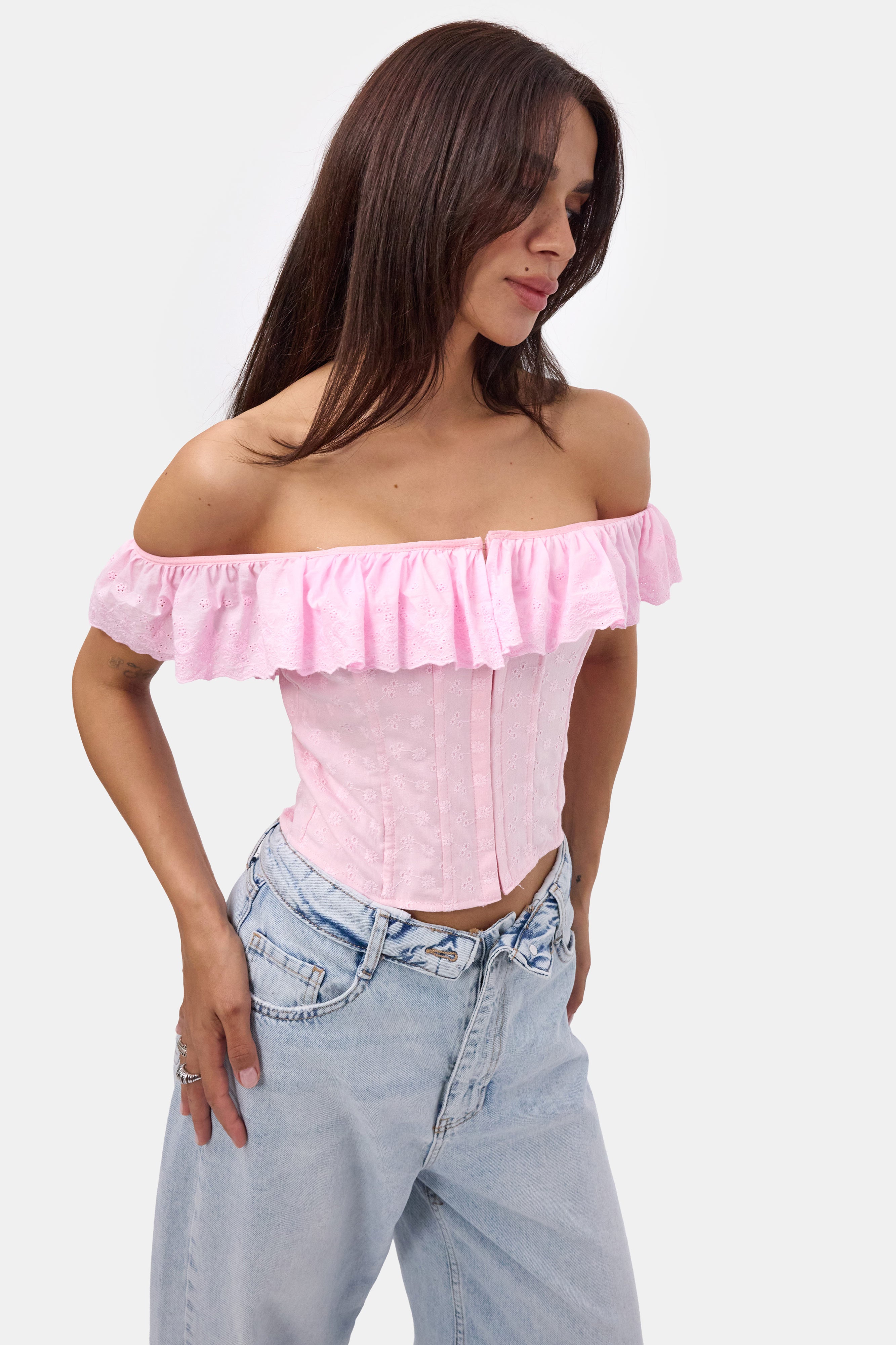 Kadın Pembe Balenli Bağcıklı Özel Tasarım Straplez Büstiyer