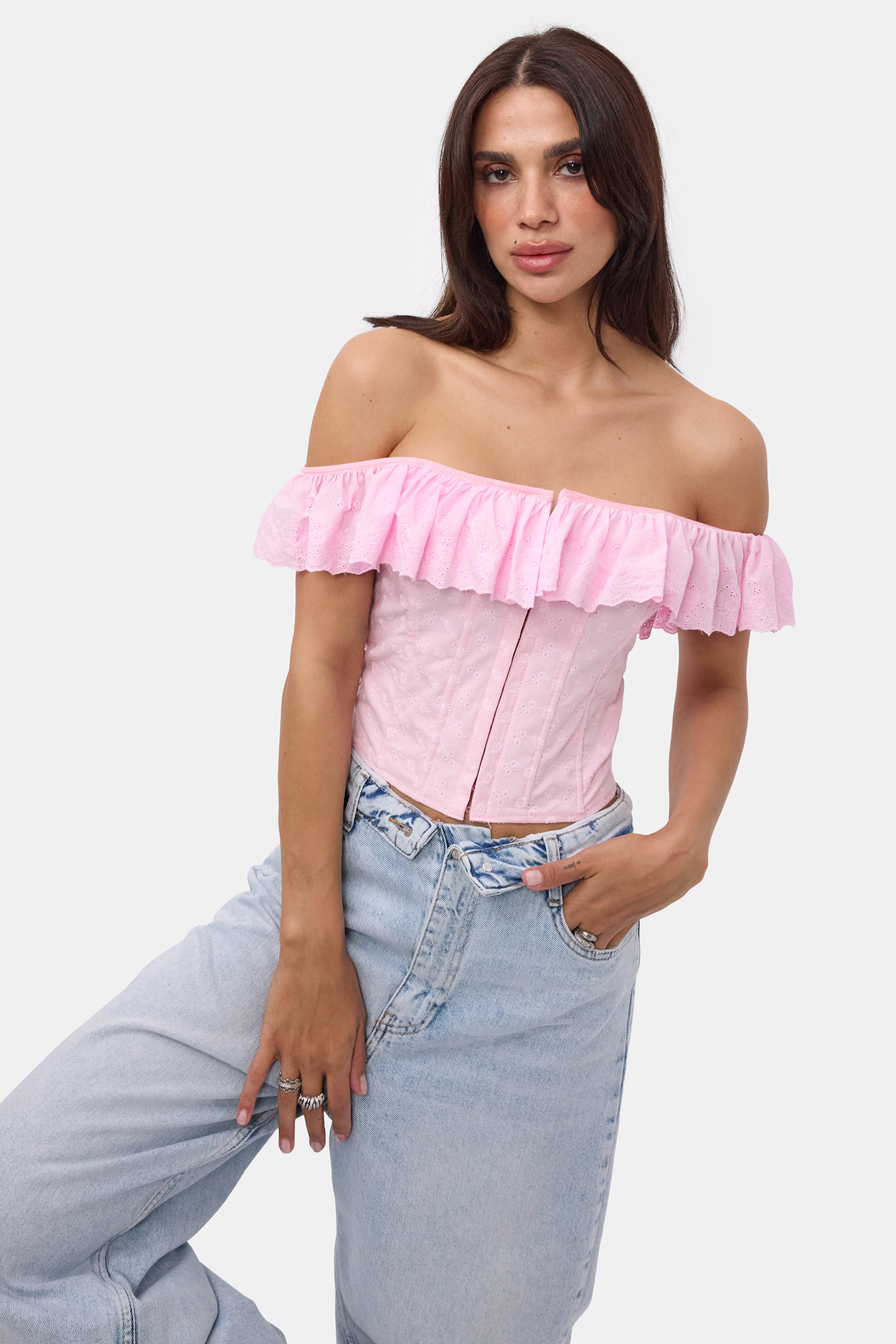 Kadın Pembe Balenli Bağcıklı Özel Tasarım Straplez Büstiyer