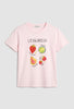 Kadın Pembe Meyve Baskılı Bol Kesim Tasarım T-Shirt