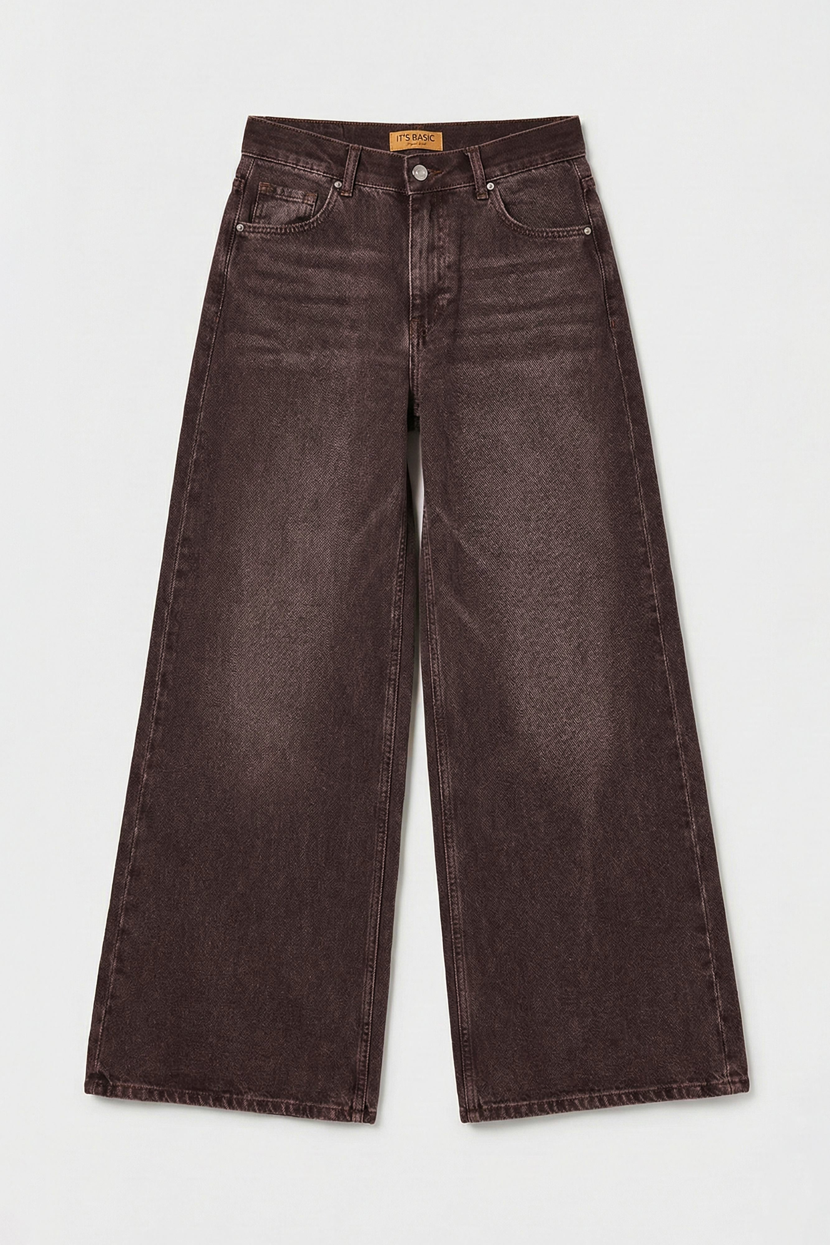 Kadın Taşlanmış Kahve Renk 4w5-16 Palazzo Fit %100 Koton İç Boy 80cm Denim Jean