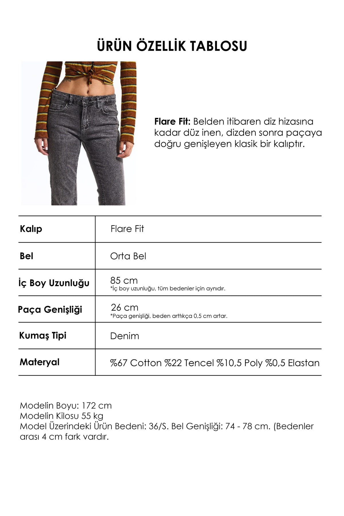Kadın Füme 4s6-14 Mid Rise Flare Fit Esnek Kumaş Denim Jean