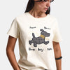 Kadın Bej Bol Kesim Köpek Nakışlı Özel Tasarım T-Shirt