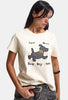 Kadın Bej Bol Kesim Köpek Nakışlı Özel Tasarım T-Shirt