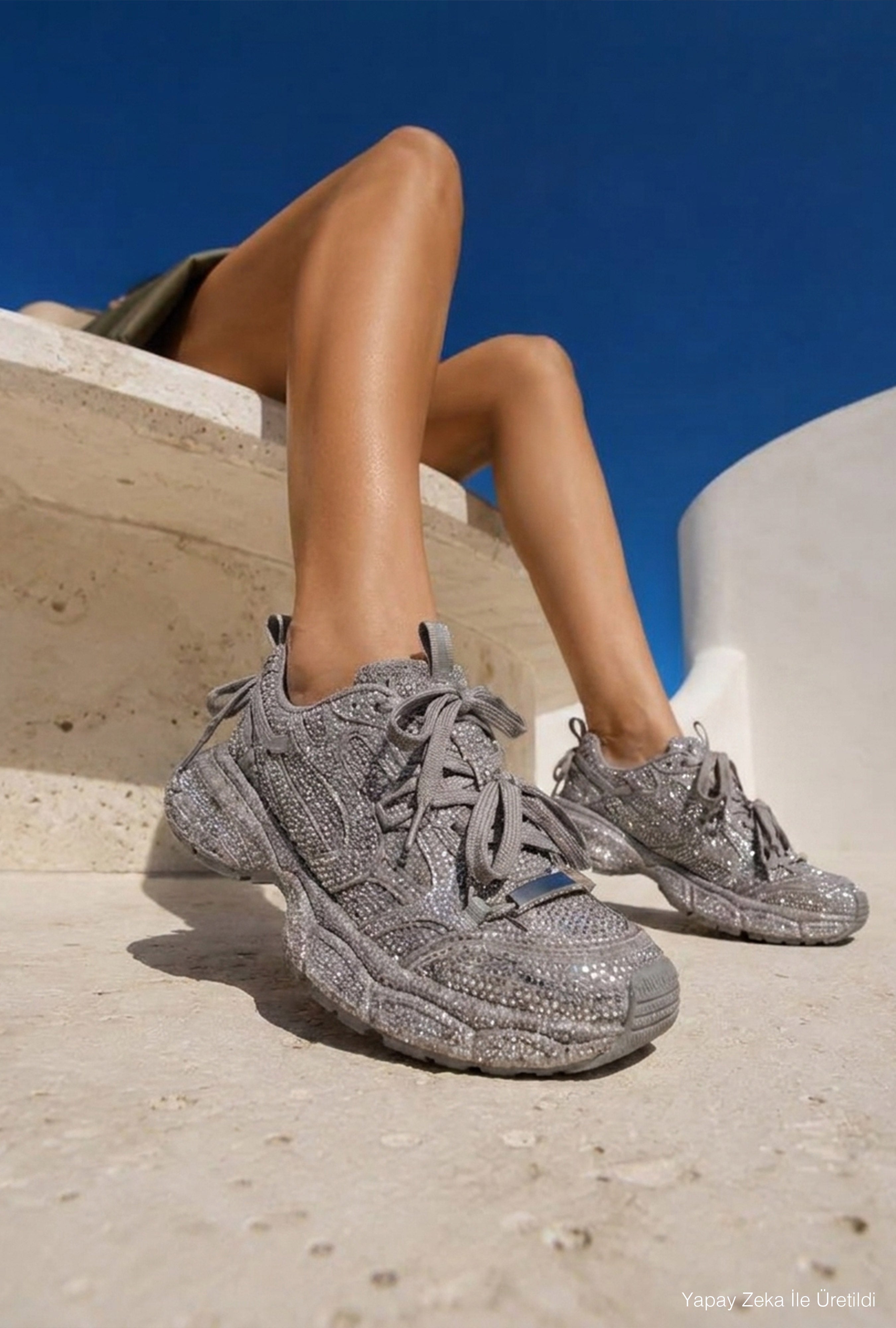 Kadın Silver T11 İthal Işıltılı Taş Kaplama Özel Tasarım Sneaker Ayakkabı
