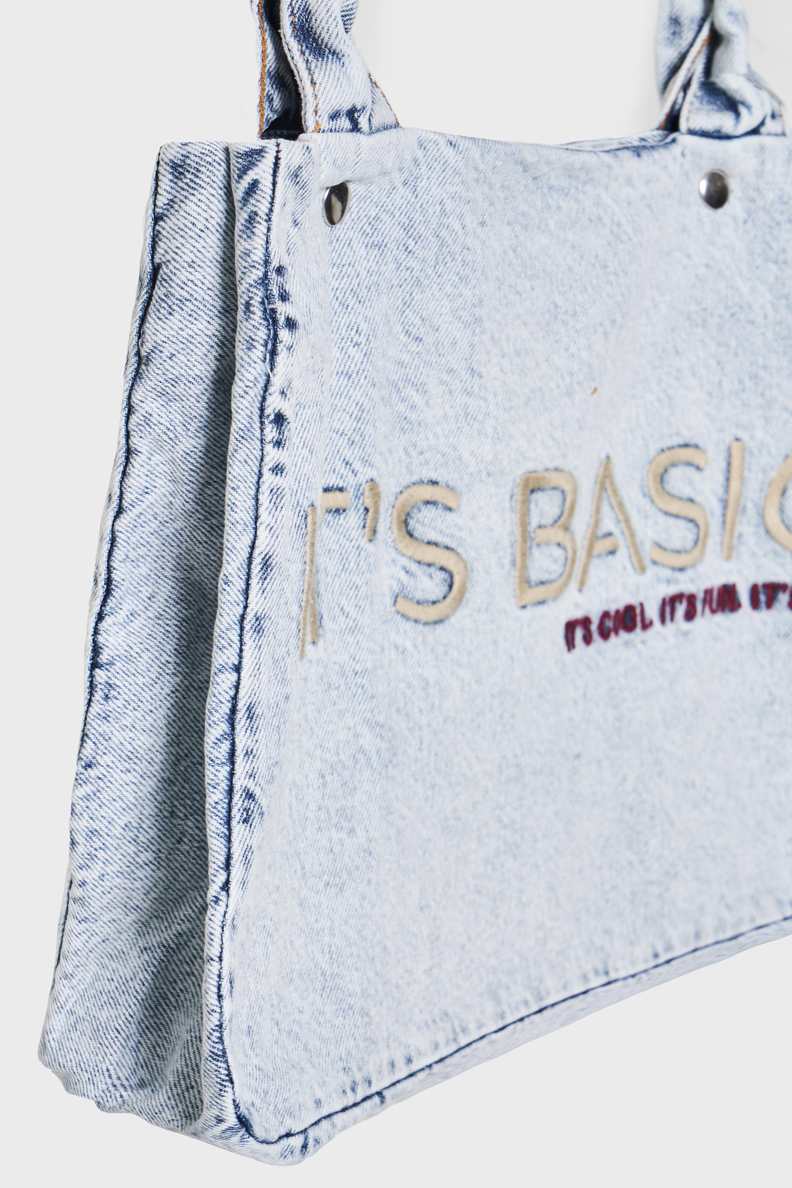 Snow Kot Rengi Nakışlı Omuz Boy Denim Çanta