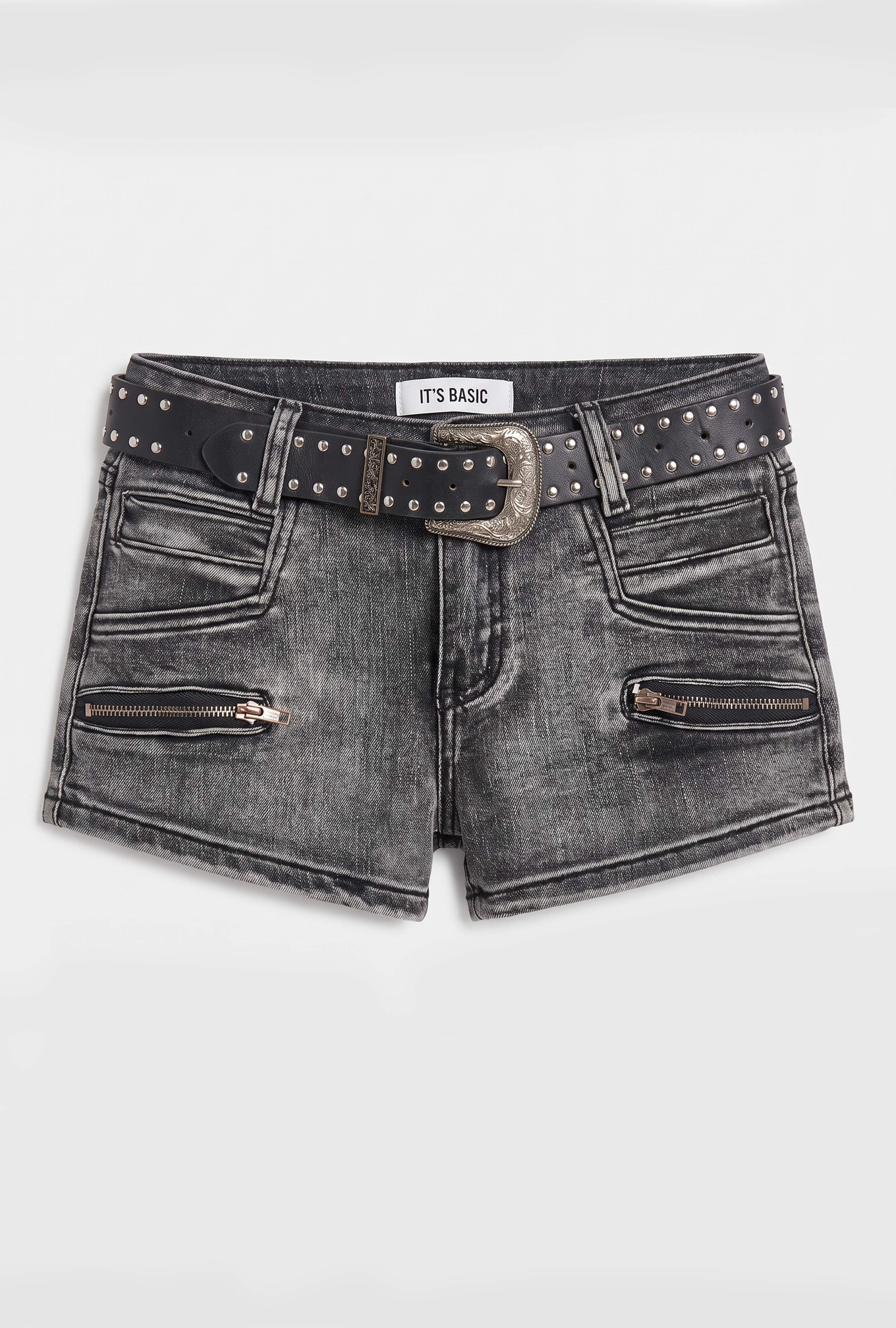 Kadın Koyu Füme Mini Kemer Dahil Özel Tasarım Denim Şort