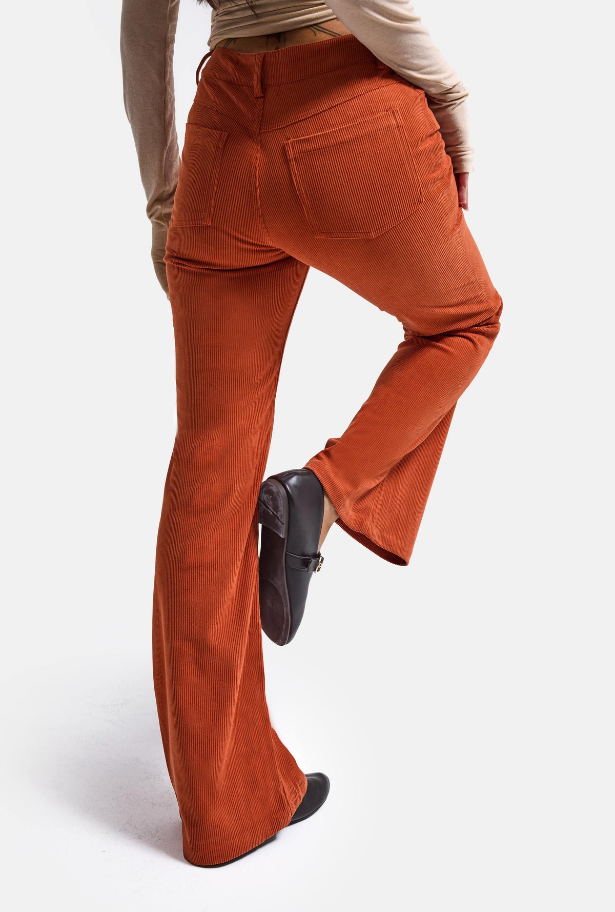 Kadın Turuncu Flare Fit Velvet Kadife Kumaş Pantolon