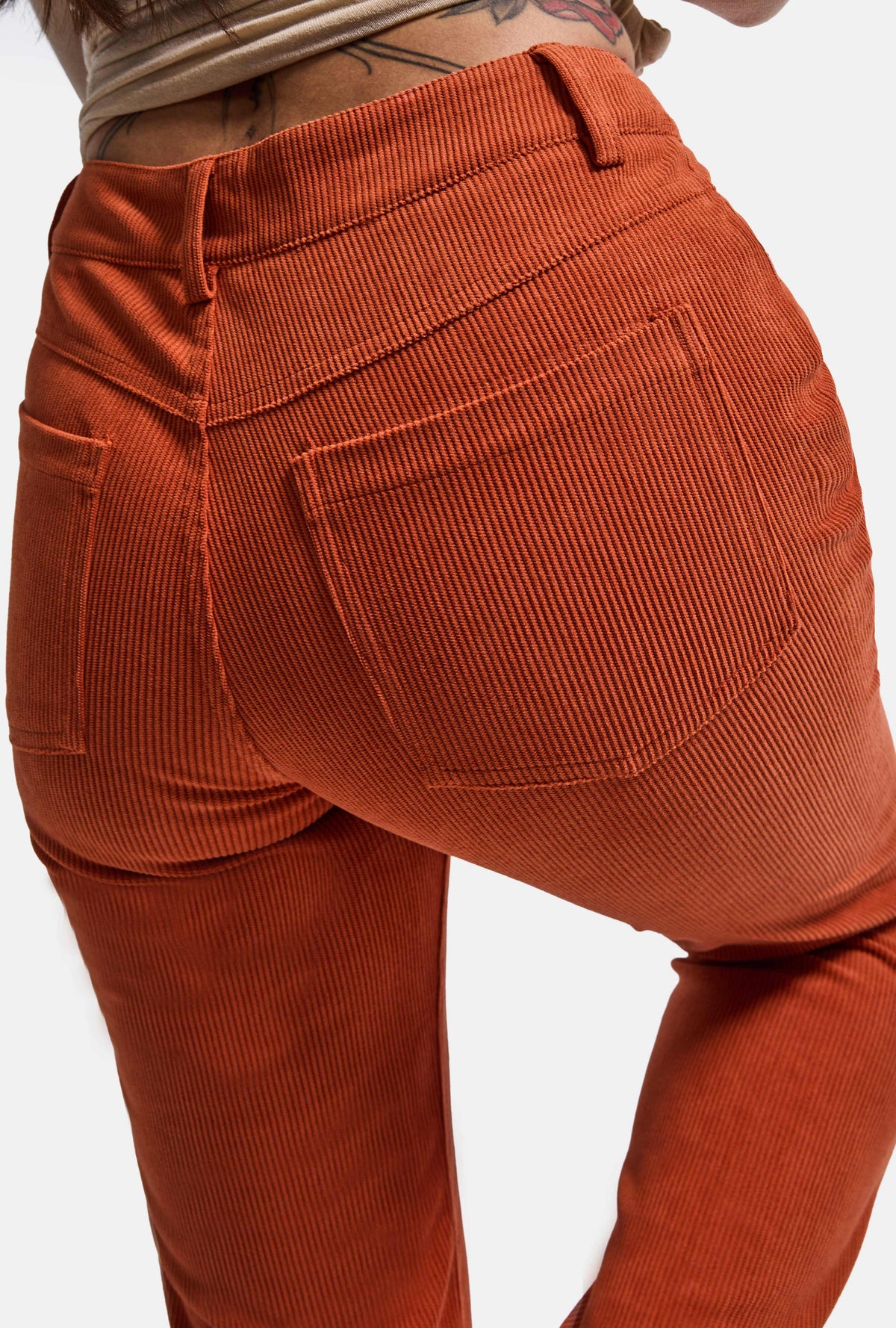 Kadın Turuncu Flare Fit Velvet Kadife Kumaş Pantolon