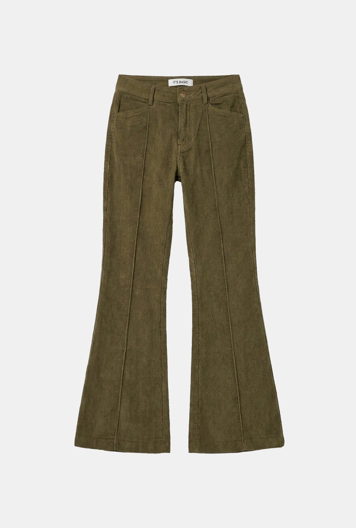 Kadın Haki Flare Fit Pürüzsüz Dokulu Esnek Velvet Kadife Kumaş Pantolon