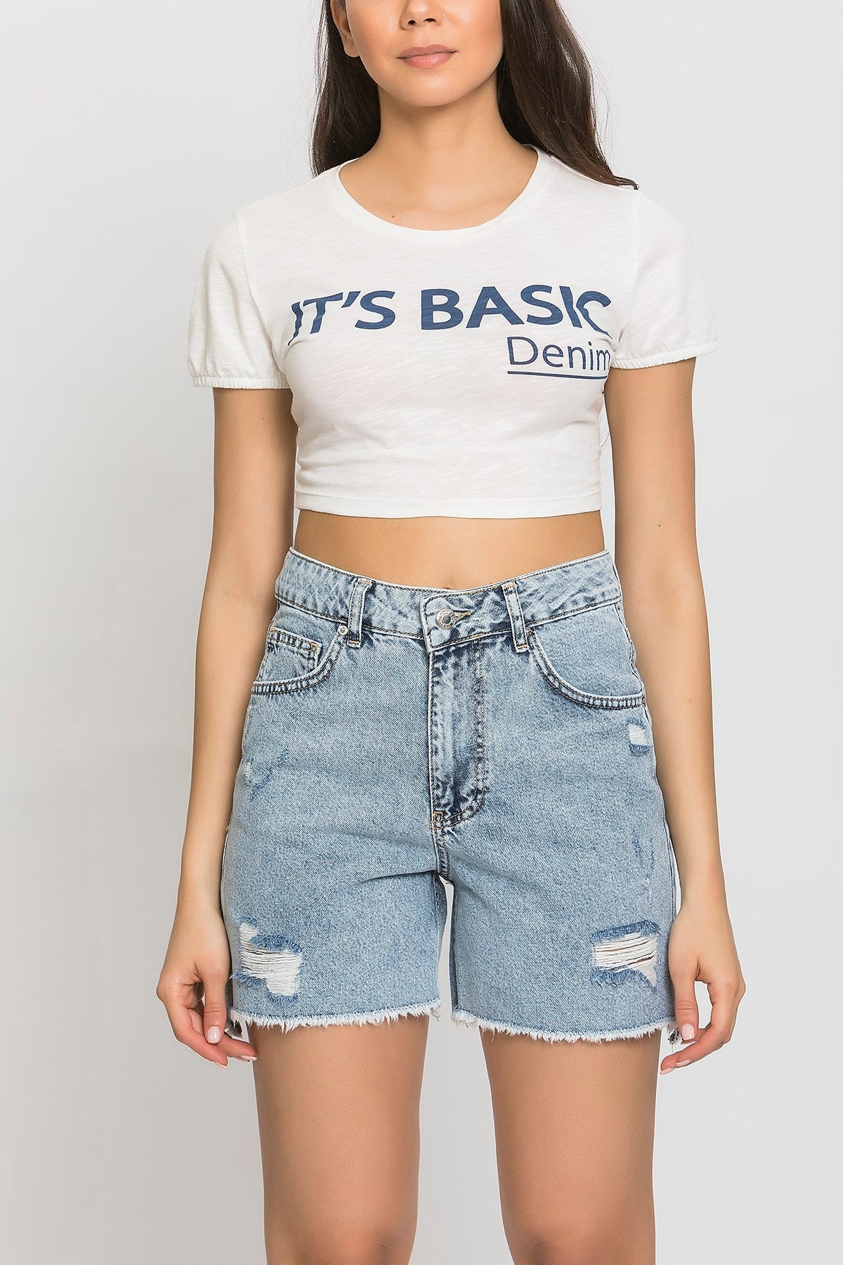 Ripped Model Snow High Waist Denim Shorts