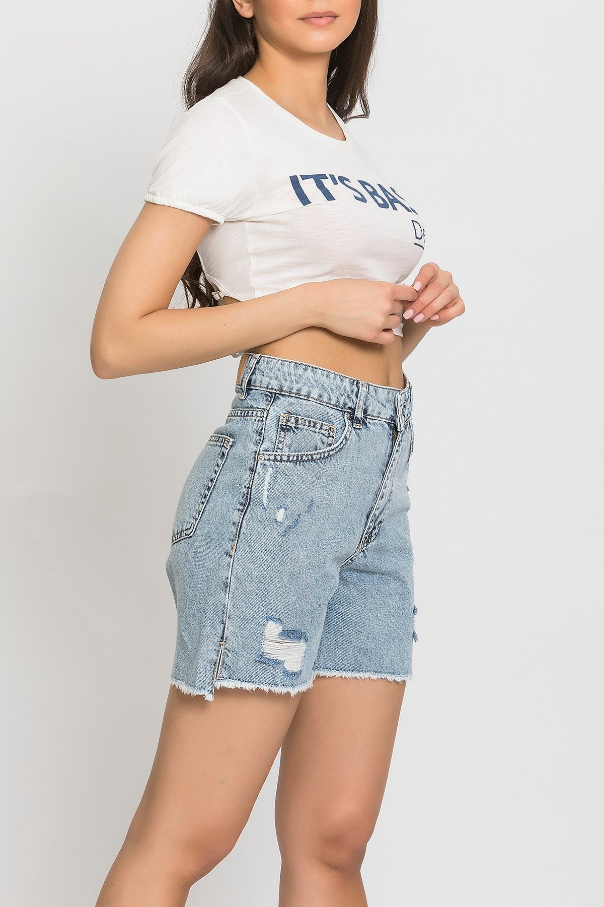 Ripped Model Snow High Waist Denim Shorts