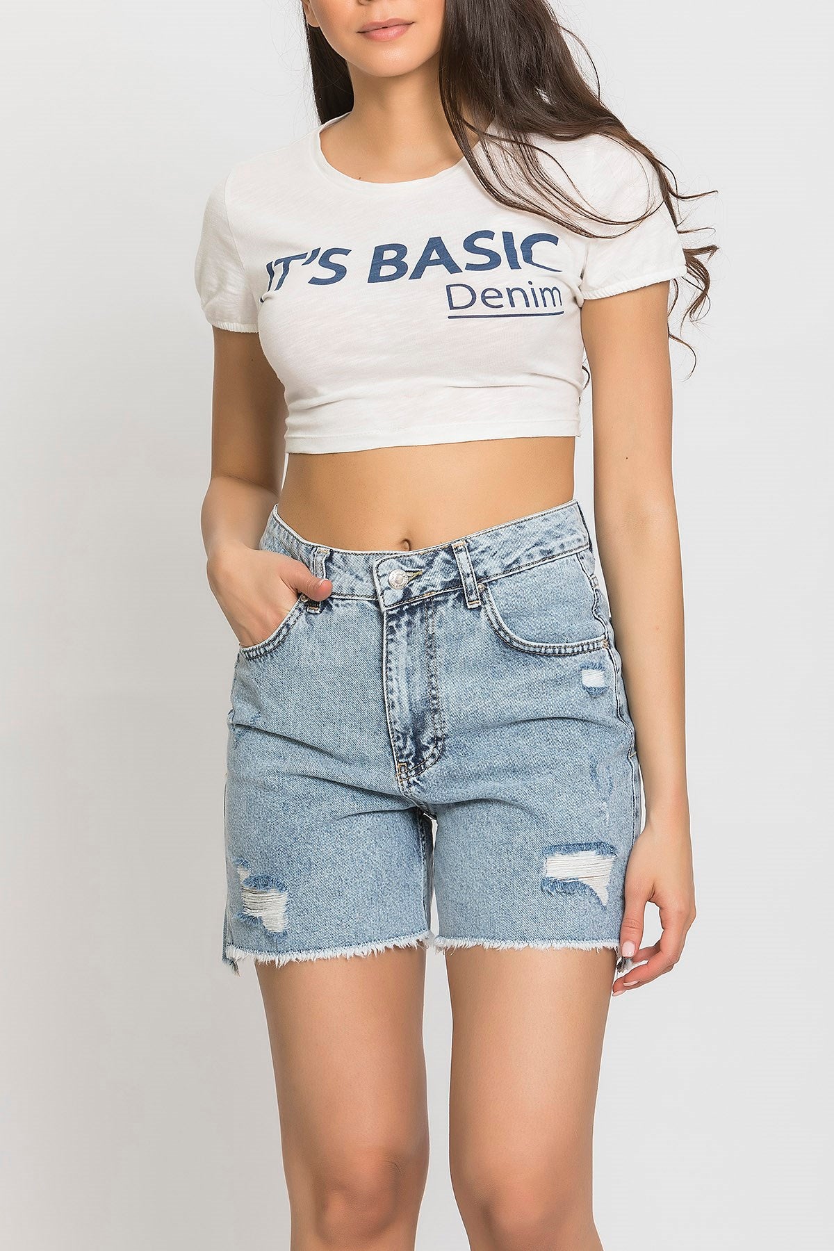 Ripped Model Snow High Waist Denim Shorts