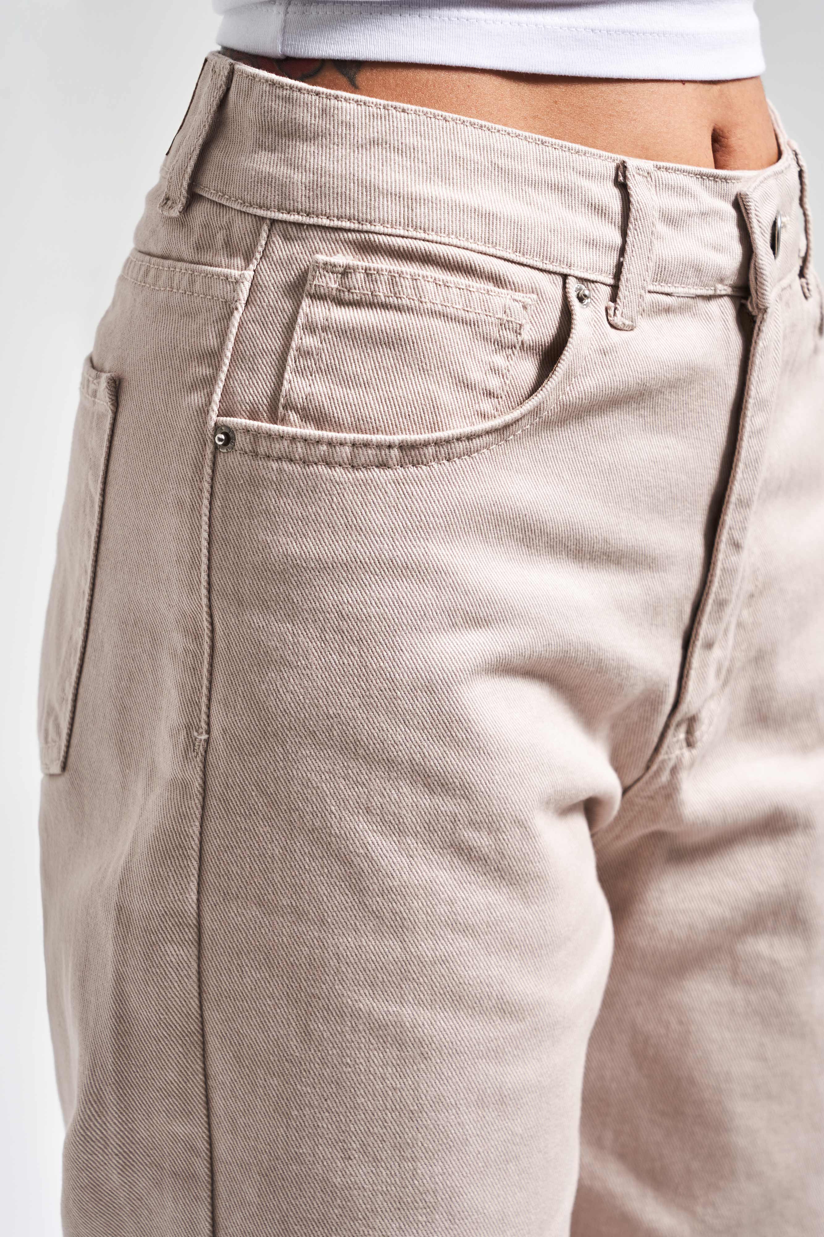High Waist Beige Mom Jeans